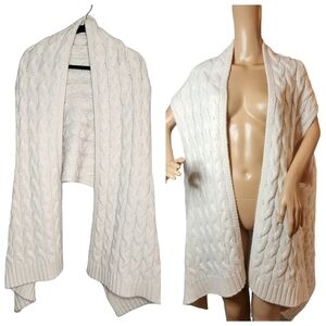 Kate Spade O/S Wool Alpaca Blend Cable Knit Ivory Sleeveless Cardigan Vest